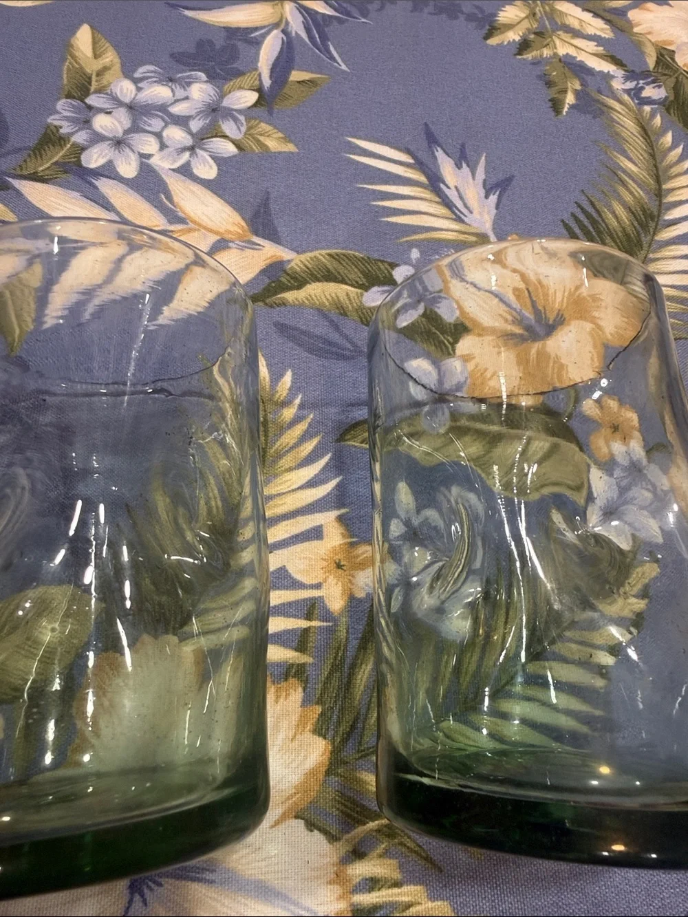 Hand-Blown Style Green Glass Tumblers - Set of 2